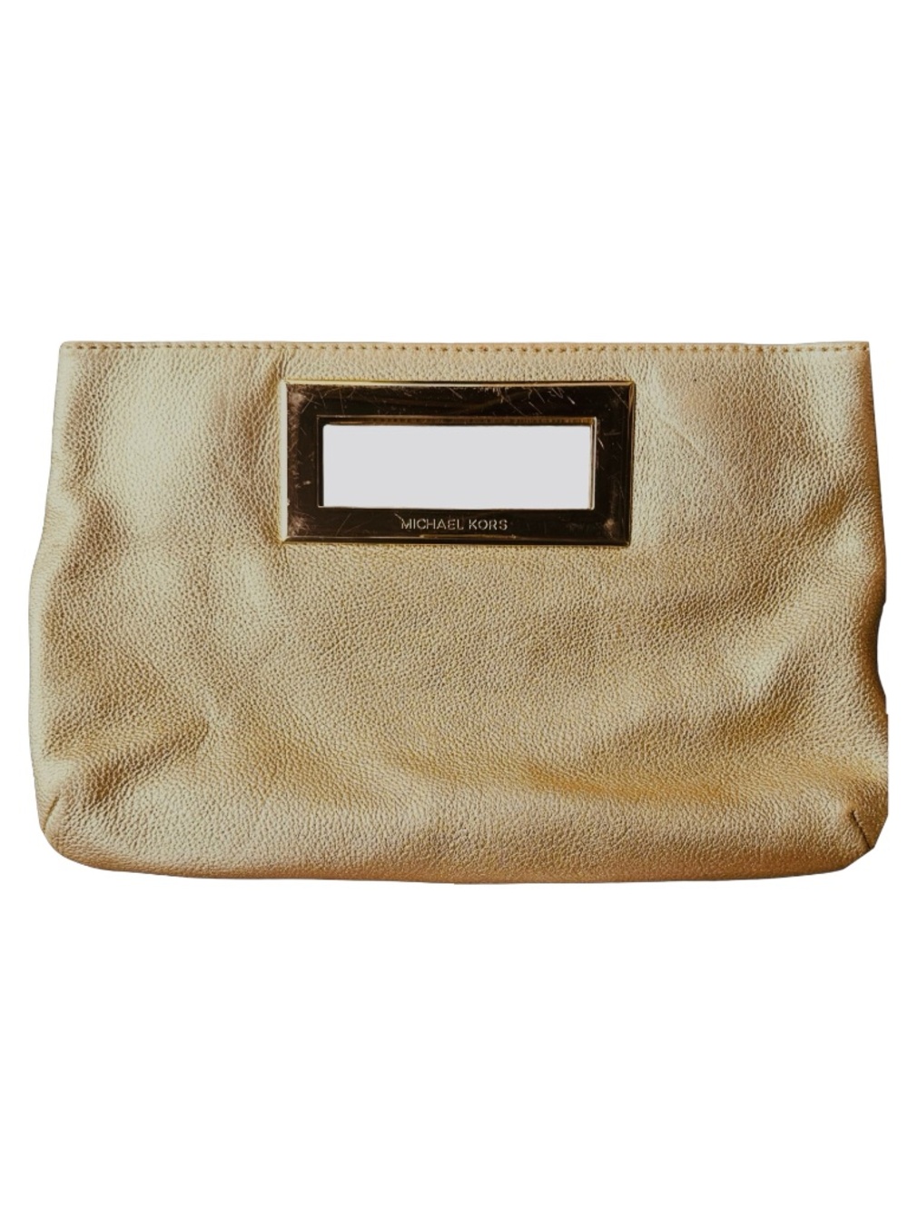 Michael Kors Berkley Clutch Gold Leather Evening Bag Handbag Metallic Pebbled